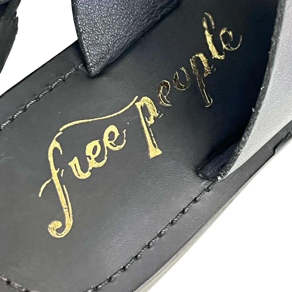 Free People Sandals Leather Loop‎ Toe Black Wash Slide Abilene EU 36